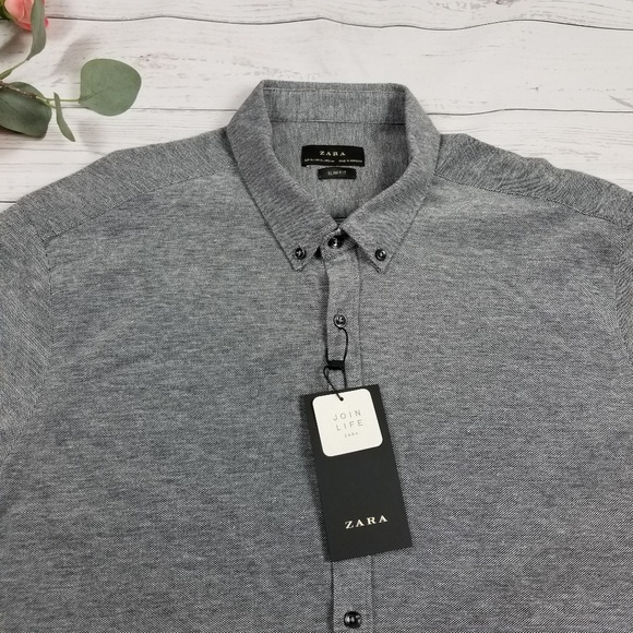 ZARA MAN Long Sleeve Dress Button Up Shirt Grey - Picture 2 of 5